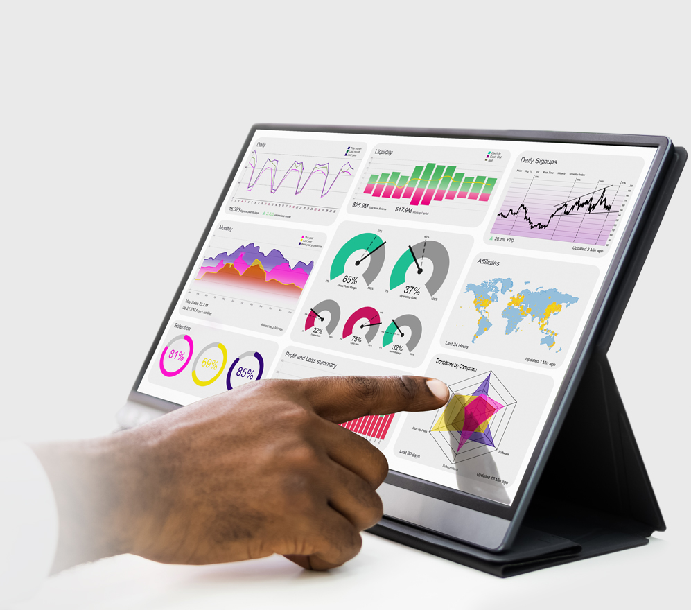 laptop displaying graphical charts